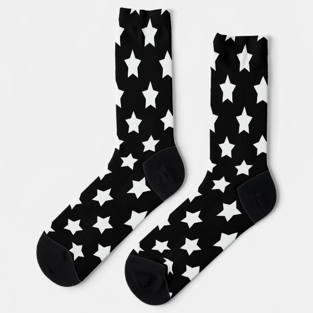 Black White Stars Pattern Decorative Socks (Left)