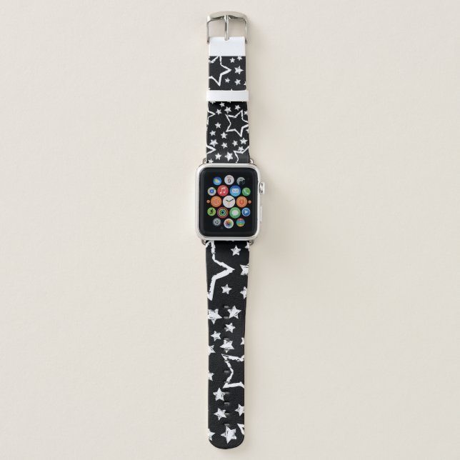 Black, white stars: urban grunge. apple watch band (Front)