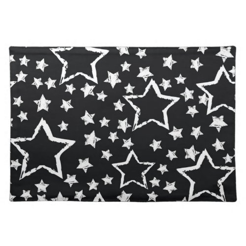Black white stars urban grunge cloth placemat