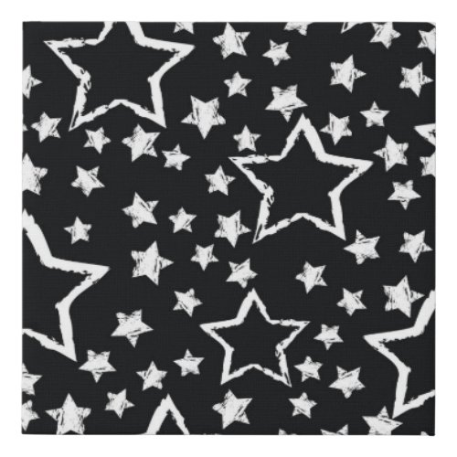 Black white stars urban grunge faux canvas print