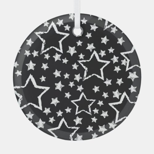 Black white stars urban grunge glass ornament