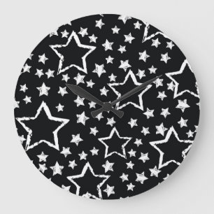 Black, white stars: urban grunge. large clock