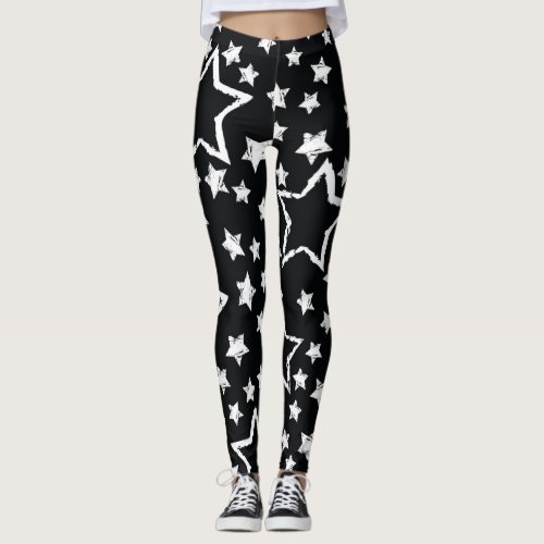 Black white stars urban grunge leggings
