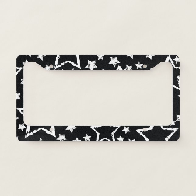 Black, white stars: urban grunge. license plate frame (Front)