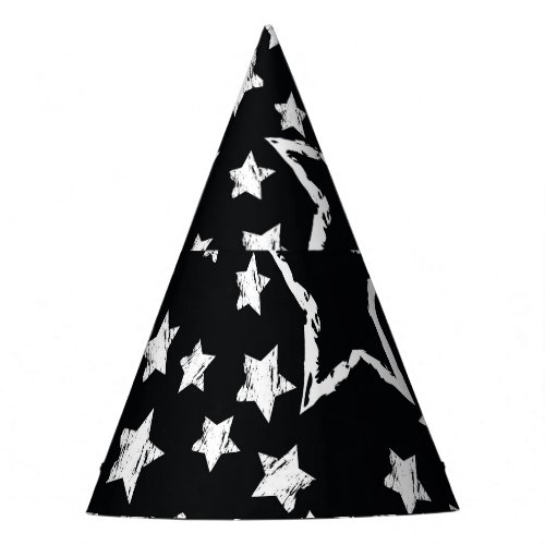 Black white stars urban grunge party hat