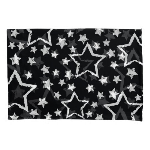 Black white stars urban grunge pillow case