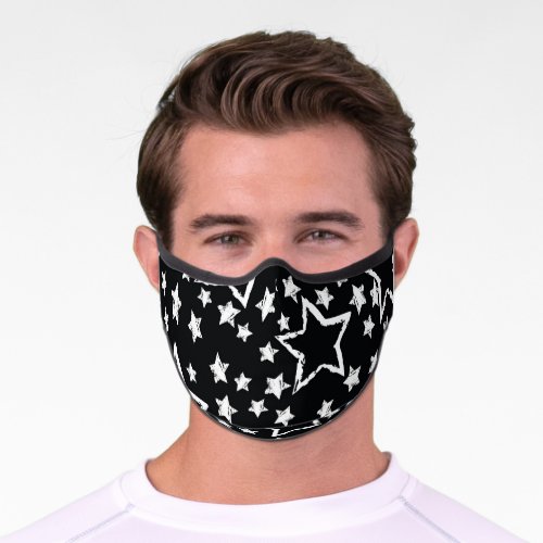Black white stars urban grunge premium face mask