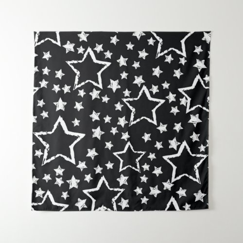 Black white stars urban grunge tapestry