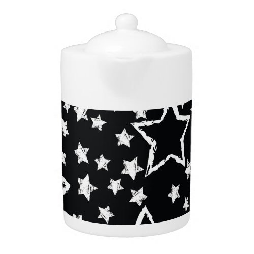 Black white stars urban grunge teapot