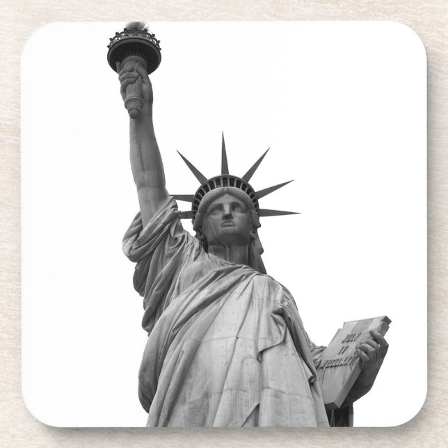 Black & White Statue of Liberty Beverage Coaster (Front)
