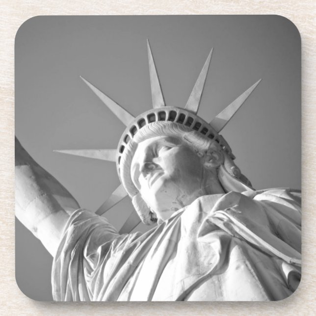 Black White Statue of Liberty Beverage Coaster (Front)