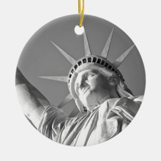 Black White Statue of Liberty Ceramic Ornament (Front)