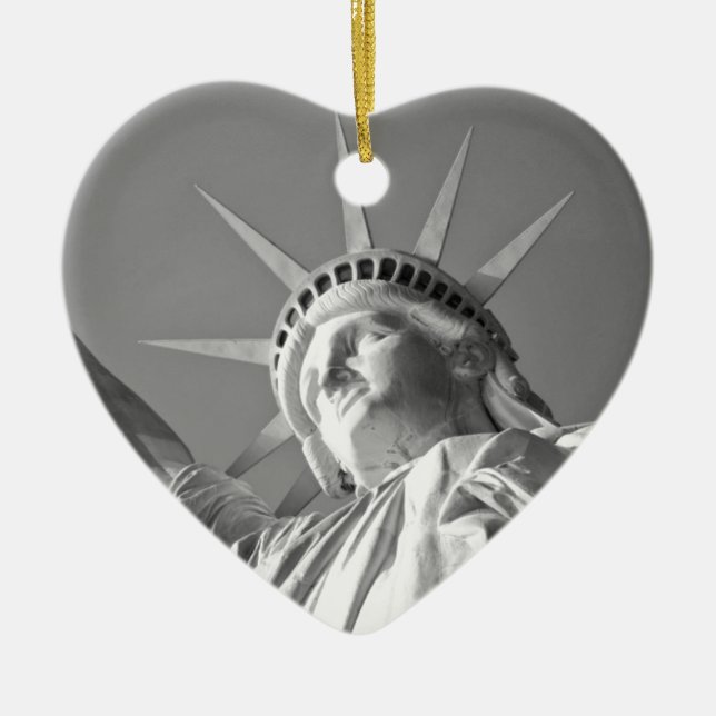 Black White Statue of Liberty Ceramic Ornament (Front)