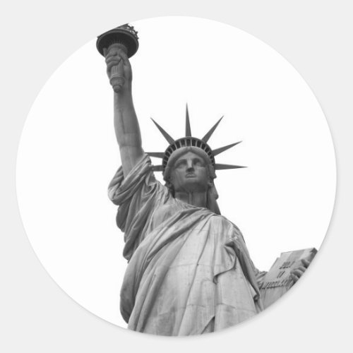 Black  White Statue of Liberty Classic Round Sticker