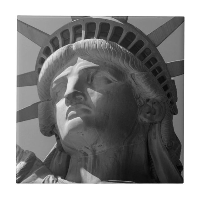 Black White Statue of Liberty Close Up Photo Ceramic Tile (Front)