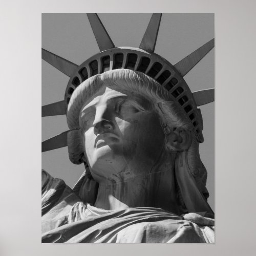 Black White Statue of Liberty Close Up Photo Poster