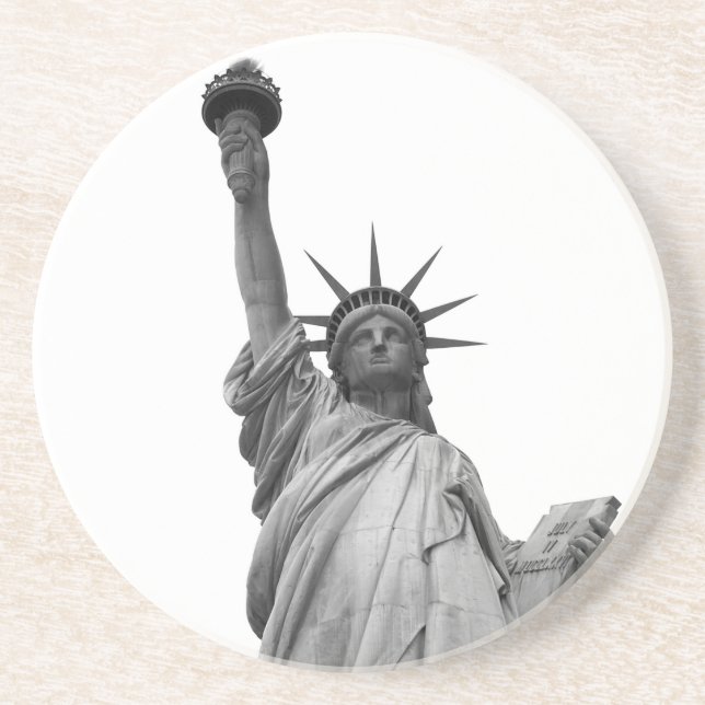 Black & White Statue of Liberty Drink Coaster (Front)