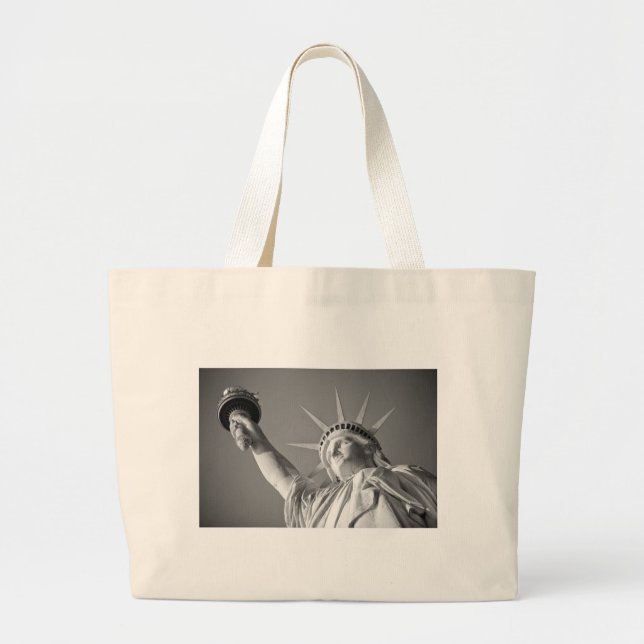 Black White Statue of Liberty Large Tote Bag (Front)