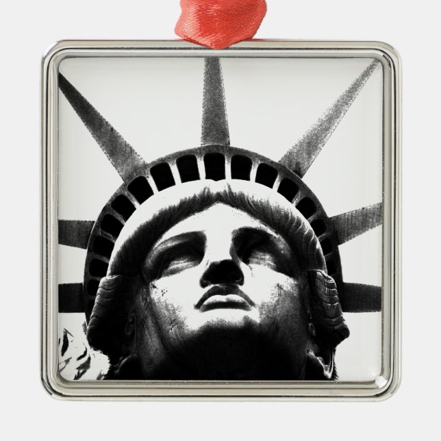 Black & White Statue of Liberty Metal Ornament (Front)