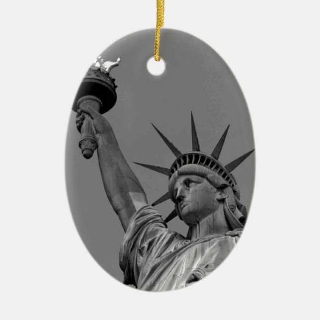 Black & White Statue of Liberty New York Ceramic Ornament (Front)