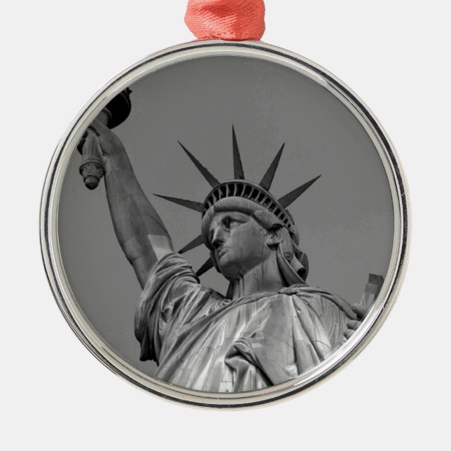 Black & White Statue of Liberty New York Metal Ornament (Front)