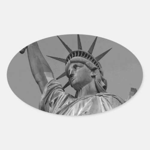 Black  White Statue of Liberty New York Oval Sticker