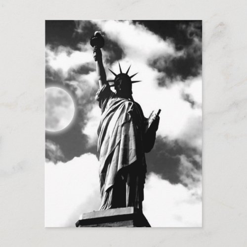 Black White Statue of Liberty New York Postcard