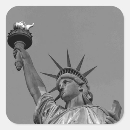 Black  White Statue of Liberty New York Square Sticker