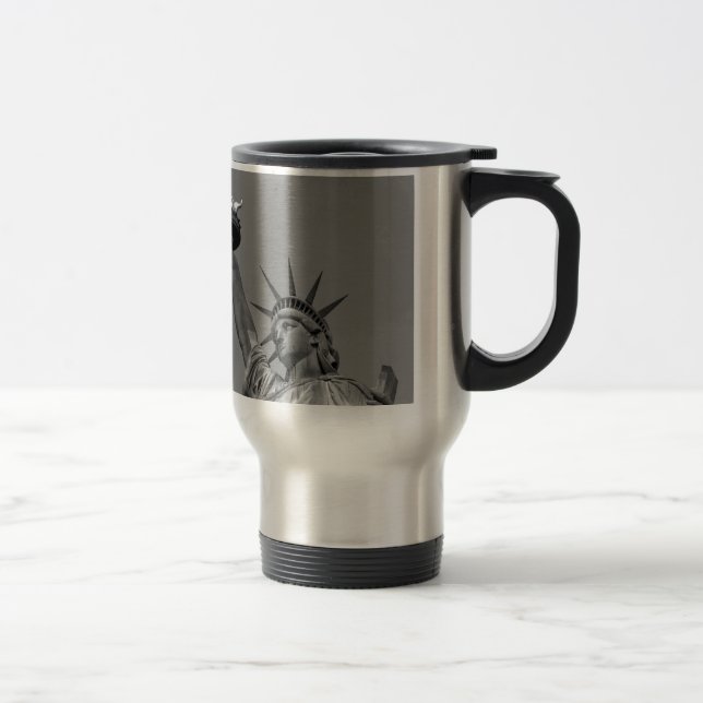 Black & White Statue of Liberty New York Travel Mug (Right)