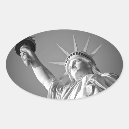 Black White Statue of Liberty Oval Sticker