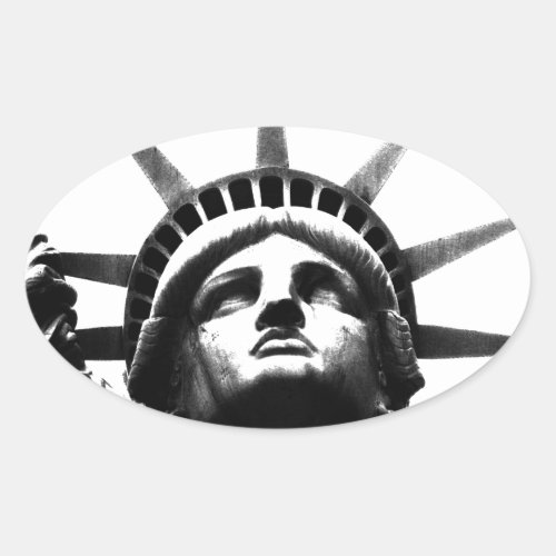 Black  White Statue of Liberty Oval Sticker