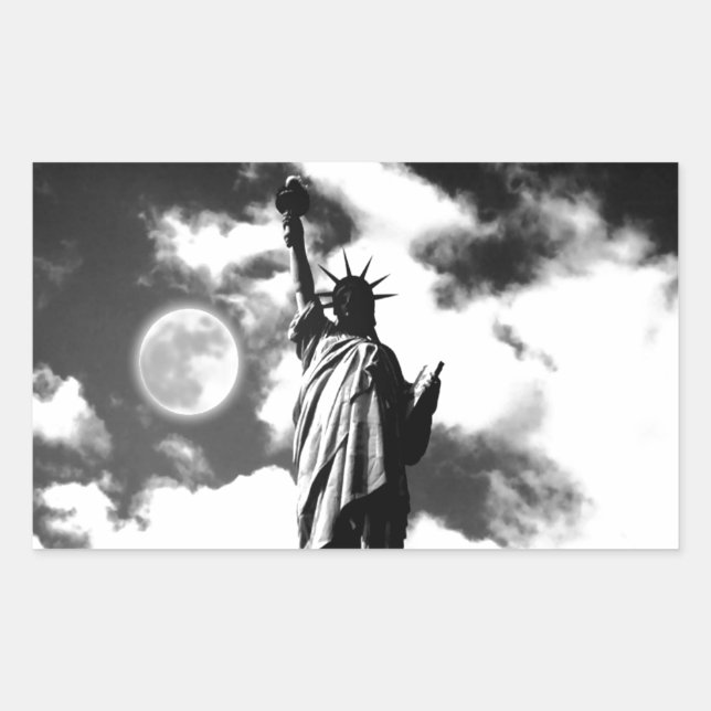 Black & White Statue of Liberty Rectangular Sticker (Front)