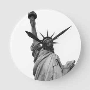 Black & White Statue of Liberty Round Clock