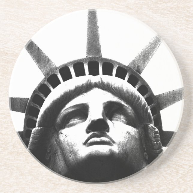 Black & White Statue of Liberty Sandstone Coaster (Front)