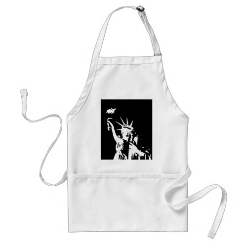 Black  White Statue of Liberty Silhouette Adult Apron