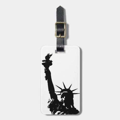 Black  White Statue of Liberty Silhouette Bag Tag