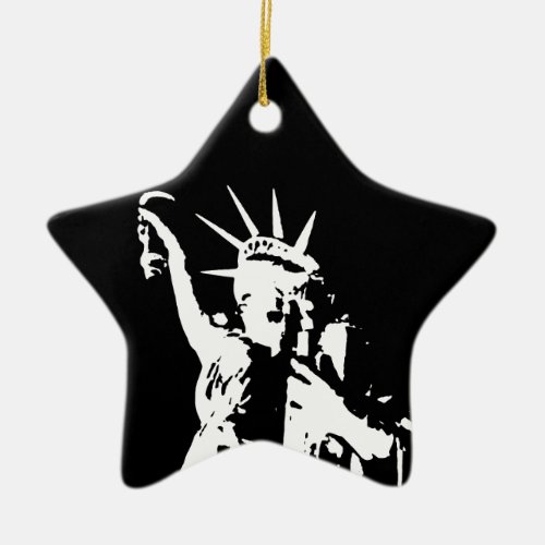 Black  White Statue of Liberty Silhouette Ceramic Ornament