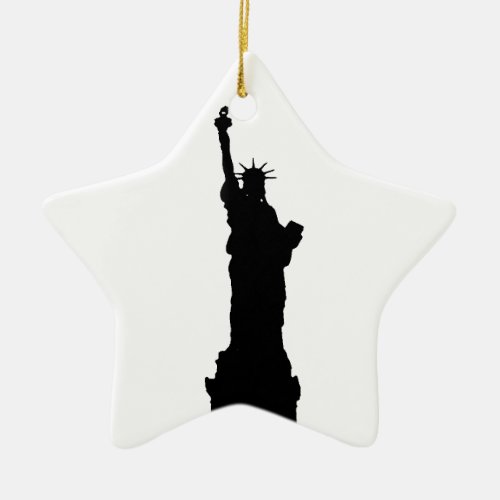 Black  White Statue of Liberty Silhouette Ceramic Ornament