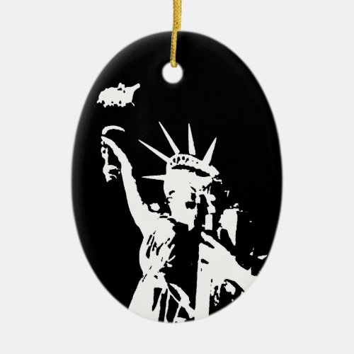 Black  White Statue of Liberty Silhouette Ceramic Ornament