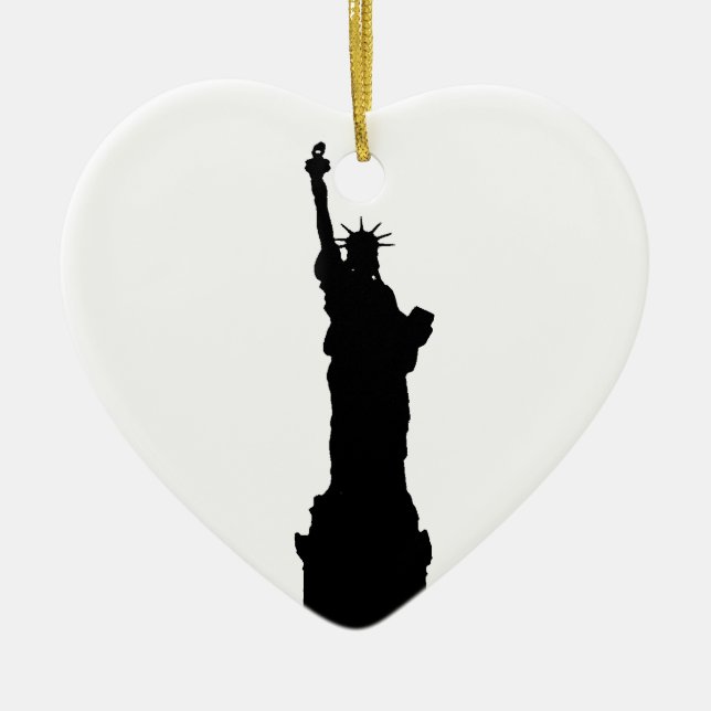 Black & White Statue of Liberty Silhouette Ceramic Ornament (Front)