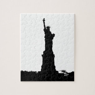 Black & White Statue of Liberty Silhouette Jigsaw Puzzle