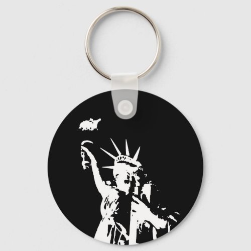 Black  White Statue of Liberty Silhouette Keychain