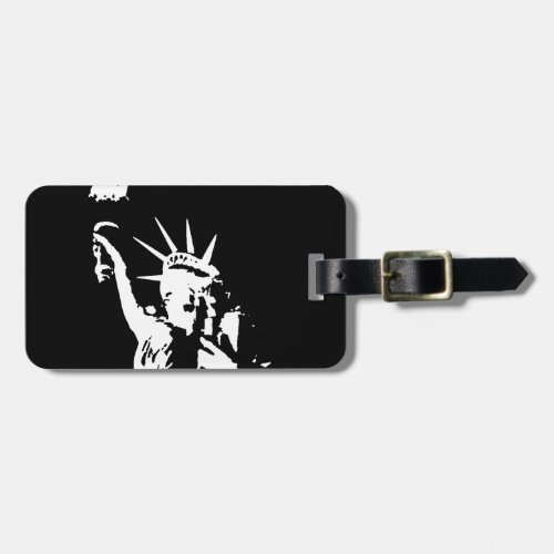 Black  White Statue of Liberty Silhouette Luggage Tag