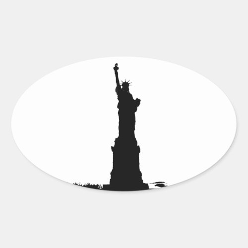 Black  White Statue of Liberty Silhouette Oval Sticker