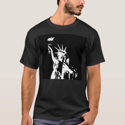 Black  White Statue of Liberty Silhouette T_Shirt