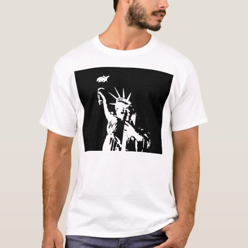 Black  White Statue of Liberty Silhouette T_Shirt