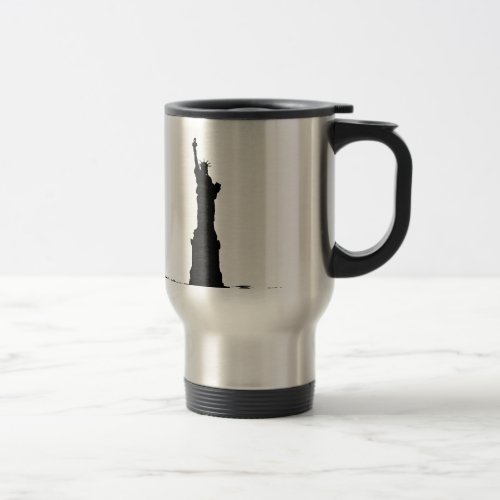 Black  White Statue of Liberty Silhouette Travel Mug