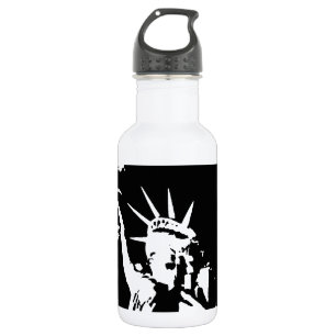 Black & White Statue of Liberty Silhouette Water Bottle