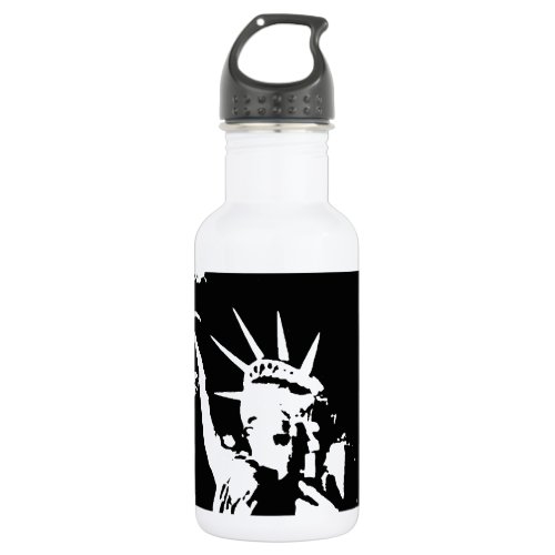 Black  White Statue of Liberty Silhouette Water Bottle
