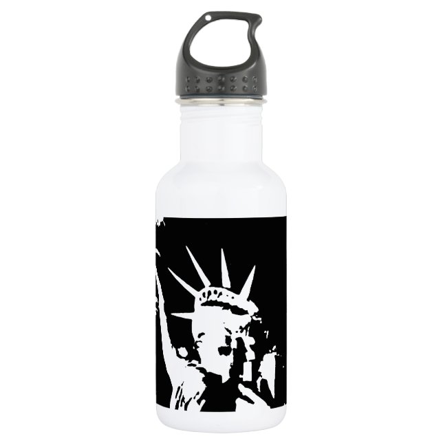 Black & White Statue of Liberty Silhouette Water Bottle (Front)